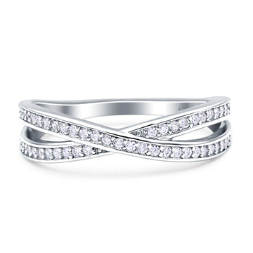 Crisscross Wedding Eternity Ring Cubic Zirconia 925 Sterling Silver Wholesale
